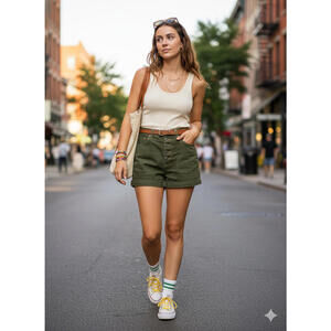 Vtg LEI High Waisted Jean Shorts Size 9 5-Button Fly in Hunter Green Y2K